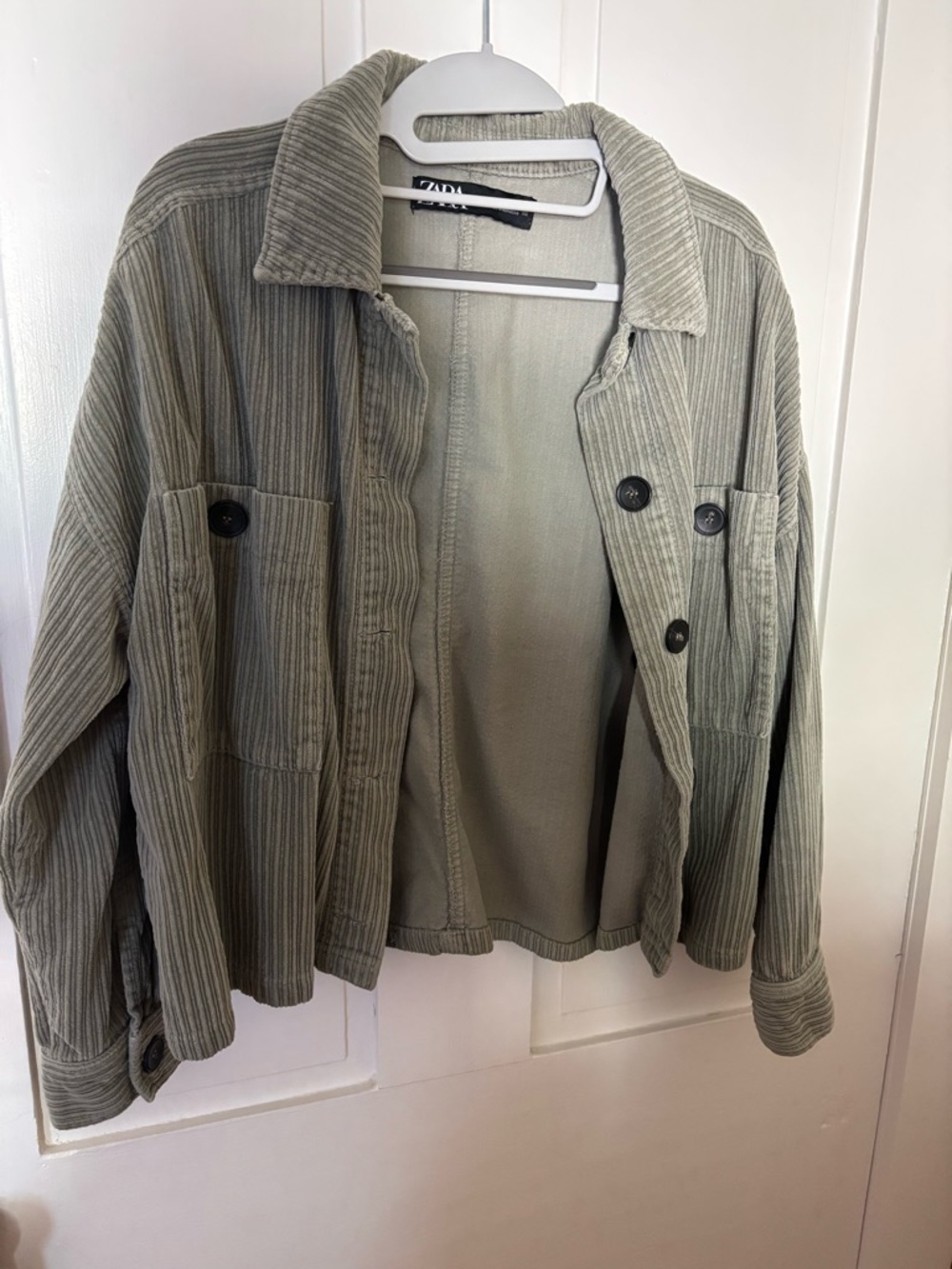 Zara Sage Green Striped Corduroy Overshirt Jacket